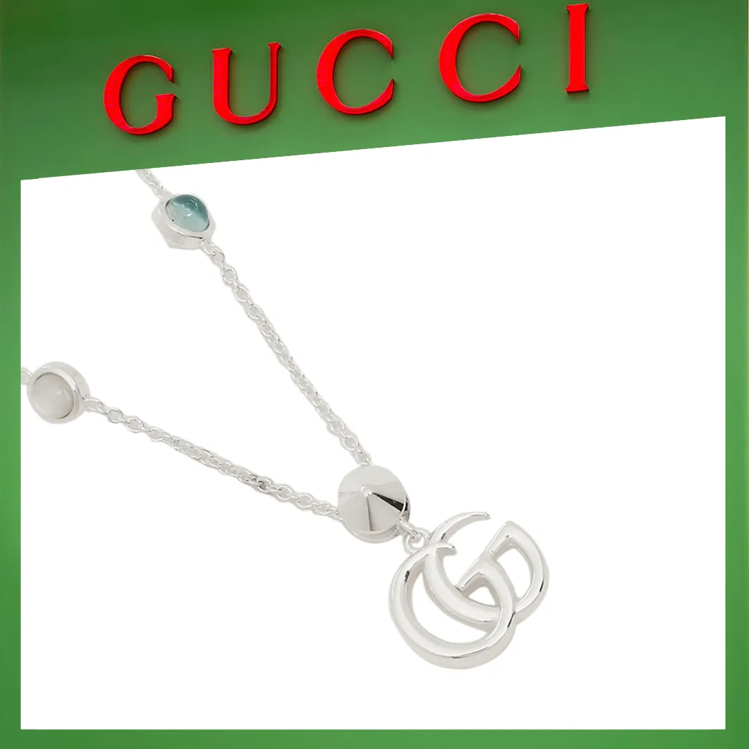 【国内発送/直営店】グッチ ネックレス アクセサリー  ダブルG メンズ/レディース ペンダント シルバー/ブルー