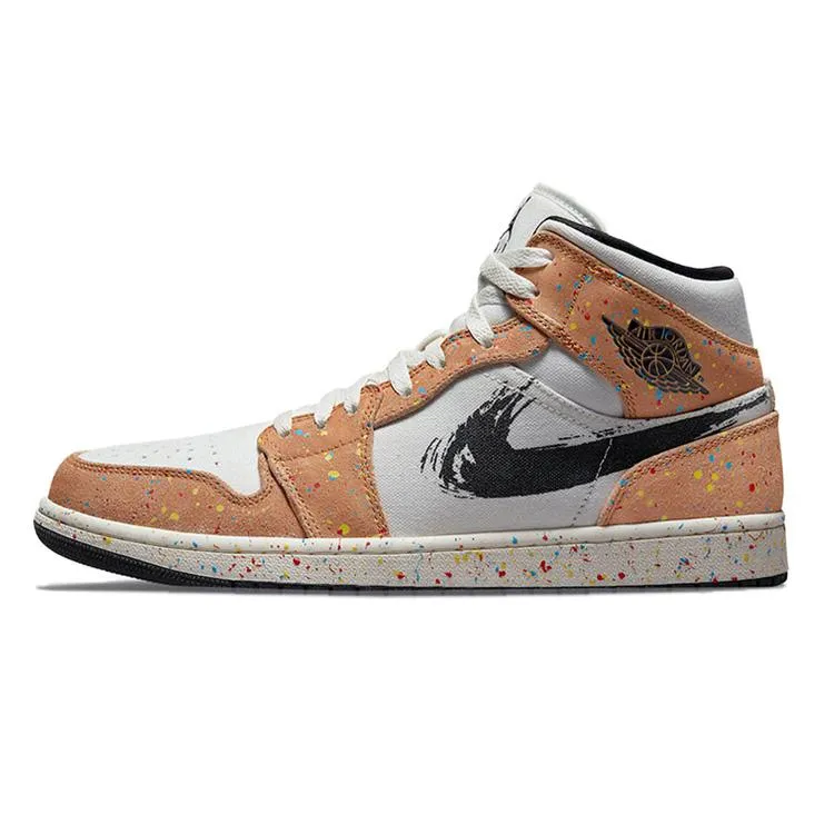 NIKE ナイキ AIR JORDAN 1 MID SE 'BRUSHSTROKE PAINT SPLATTER' エア ジョーダン ワン ミッド スペシャルエディション "ブラシストローク ペイント スプラッター" メンズ スニーカー SAIL/BLACK-CIDER-CHILE RED【海外展開 日本未入荷】