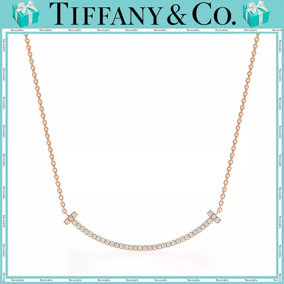 【国内発送/直営店】Tiffany T  シリーズ 18K ローズゴールド ダイヤモンド Smile ネックレス（スモール）