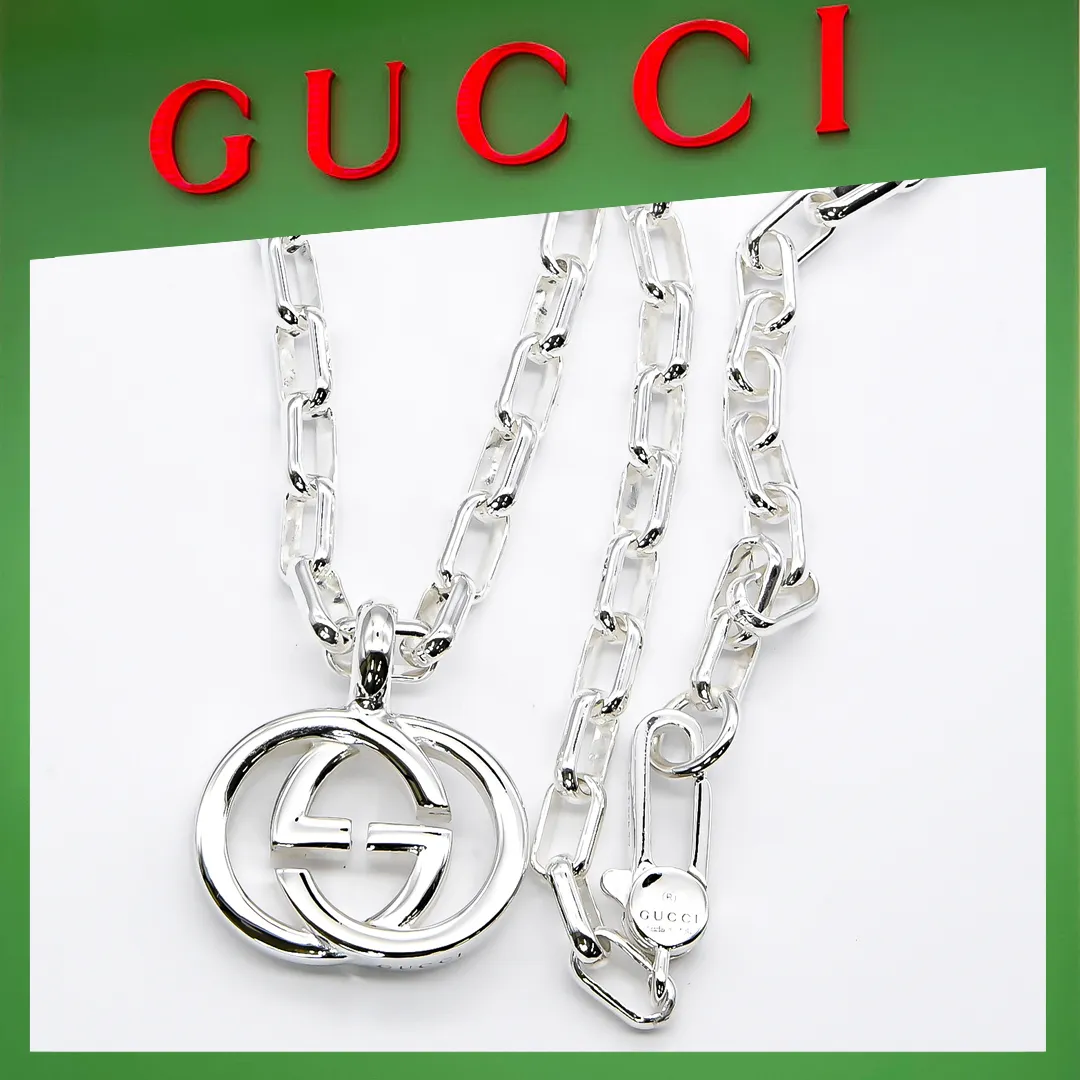 【国内発送/直営店】ネックレス グッチ メンズ  インターロッキングG ペンダント シルバー