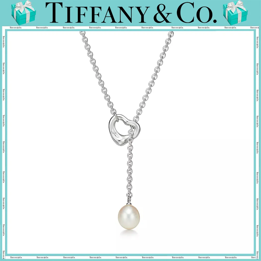 【国内発送/直営店】Elsa Peretti® シリーズ Open Heart シルバー パールネックレス、7.5-8 ミリメートル