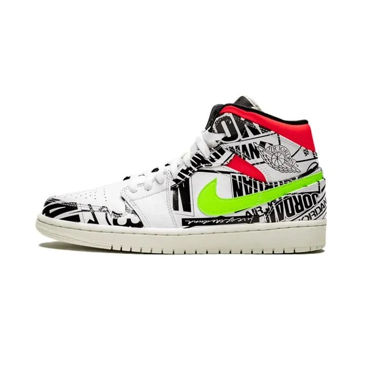 NIKE ナイキ AIR JORDAN 1 MID 'OVER-PRINT LOGOS' エア ジョーダン ワン ミッド "オーバー プリント ロゴス" メンズ スニーカー WHITE/BLACK-GREEN-RED ホワイト/ブラック-グリーン-レッド【海外展開 日本未入荷】