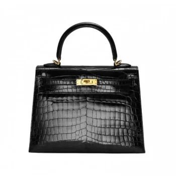 エルメス HERMES ケリー ケリー25 クロコダイルニロティカス ブラック ゴールド金具 Y刻印