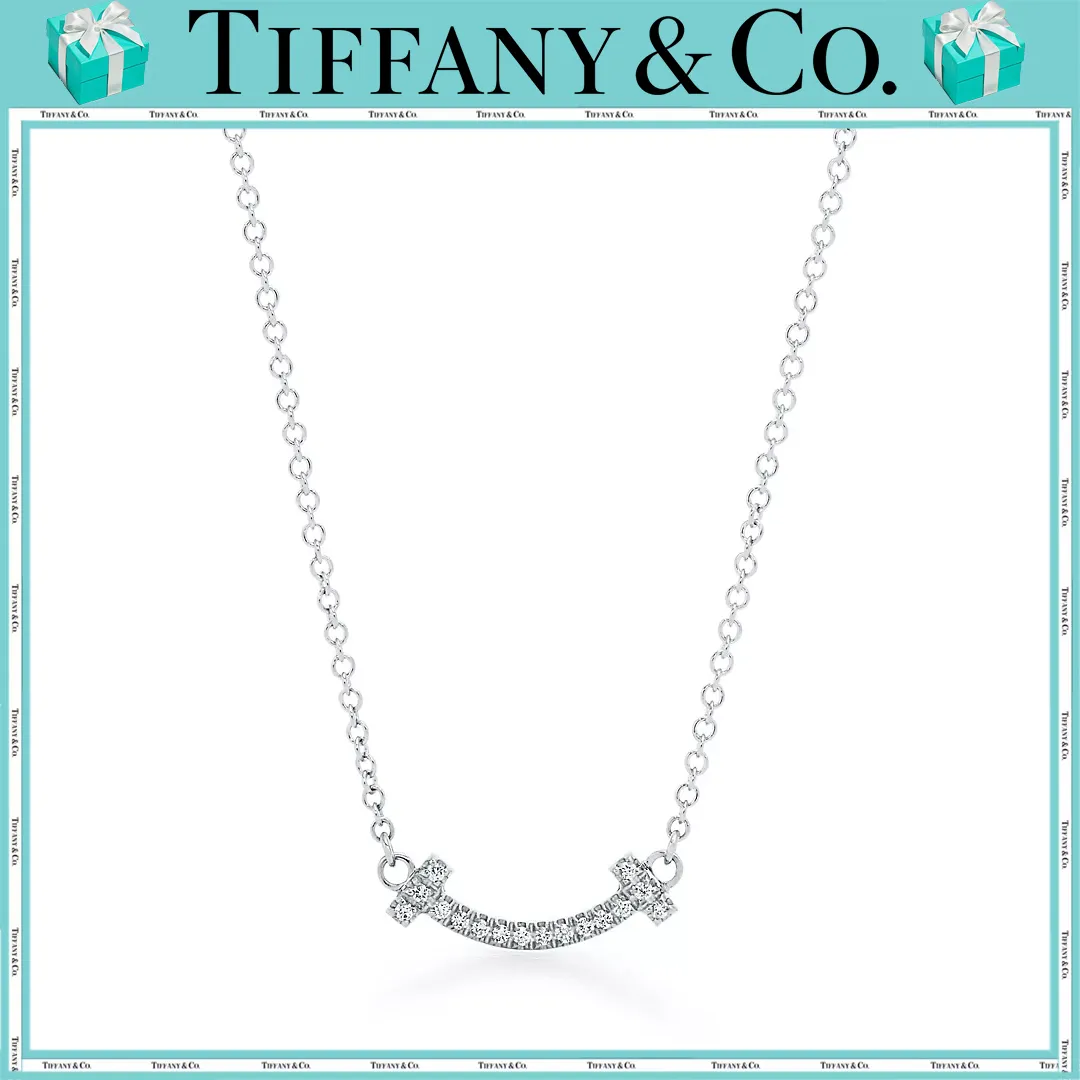 【国内発送/直営店】Tiffany T シリーズ18K プラチナ ダイヤモンド ミニ Smile ネックレス