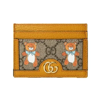【GUCCI×KAIジョイントモデル】グッチ テディベアプリン トキャンバスとレザーカードホルダー ベージュ エボニー