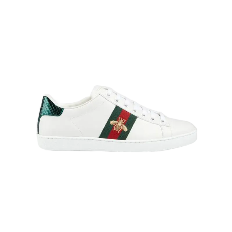 GUCCI Ace レザー スニーカー ウォータースネークトリム 刺繍入り