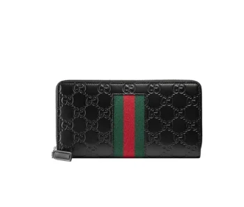 GUCCI(グッチ) グッチ シグネチャー レザー ウェブ ジップアラウンドウォレット