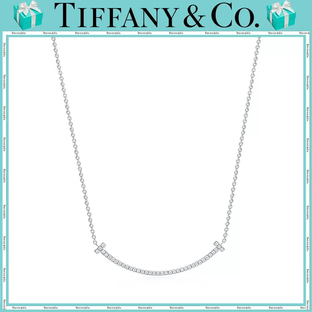 【国内発送/直営店】Tiffany T  シリーズ 18K プラチナ ダイヤモンド Smile ネックレス（スモール）