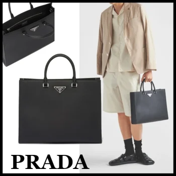 ★PRADA直営店★ブラック サフィアーノレザー トートバッグ