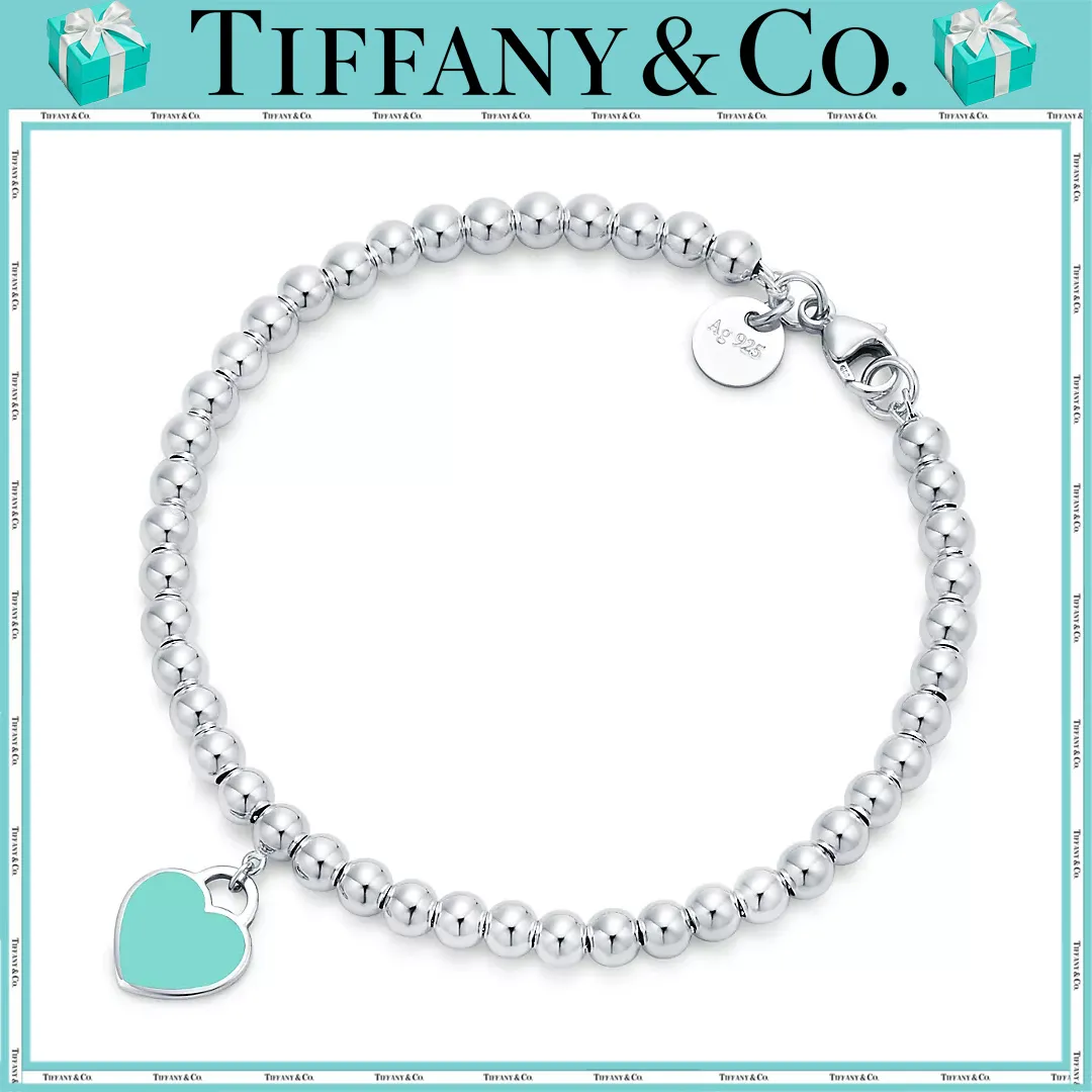 【国内発送/直営店】ティファニー ブルー ハート タグ ビーズ ブレスレット シルバー、4mm
