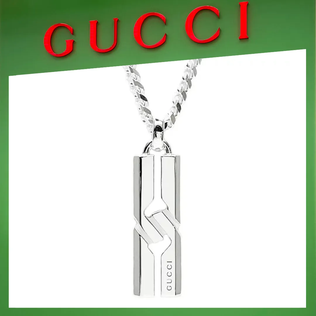 【国内発送/直営店】ネックレス グッチ メンズ・レディース  ノット プレート ロングペンダント シルバー