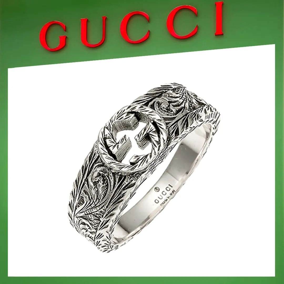 【国内発送/直営店】グッチ リング メンズ・レディース インターロッキングG 彫銀風 シルバーリング シルバー 指輪